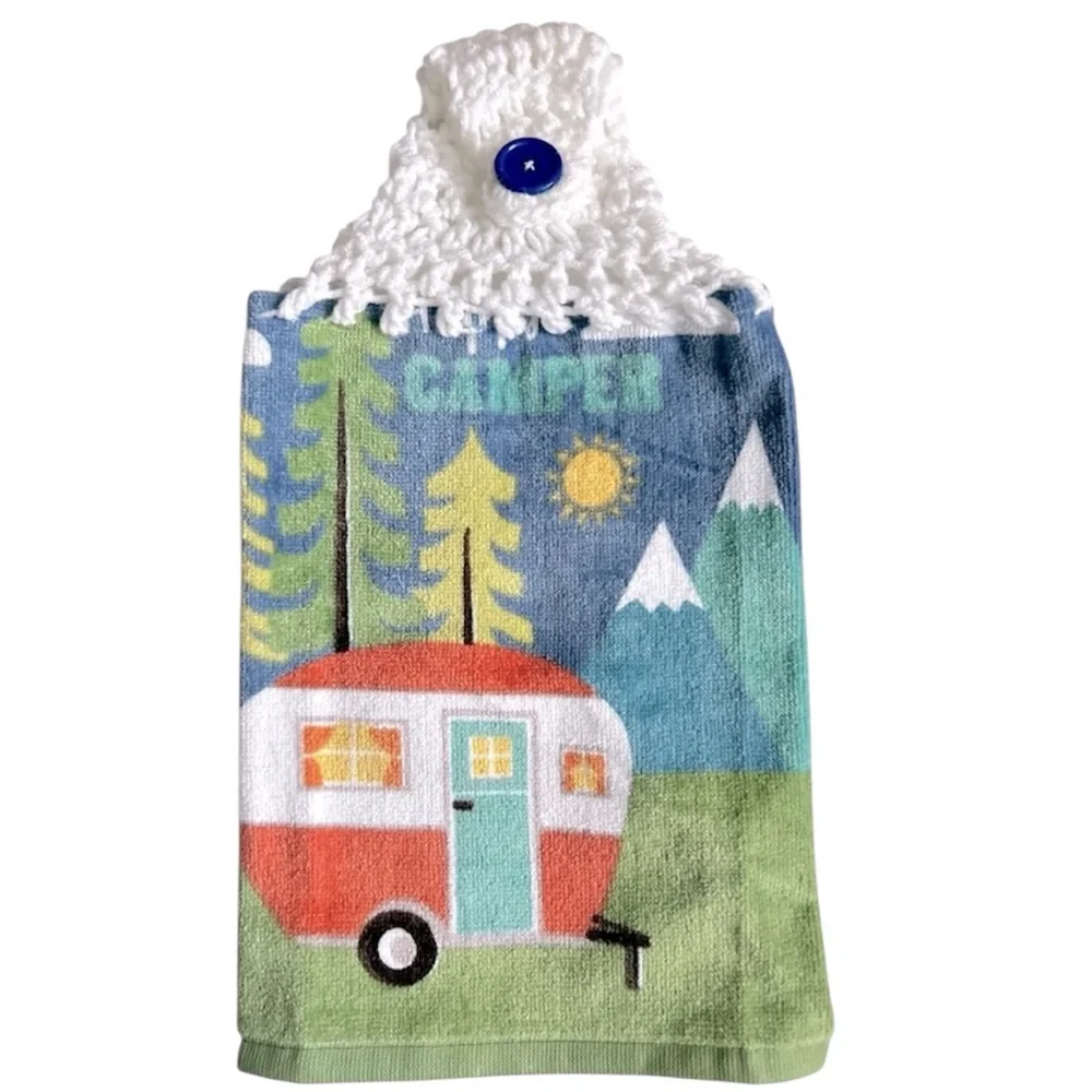 Hand Crafted Colorful Outdoor Camper Hanging Hand Towel Crochet Top